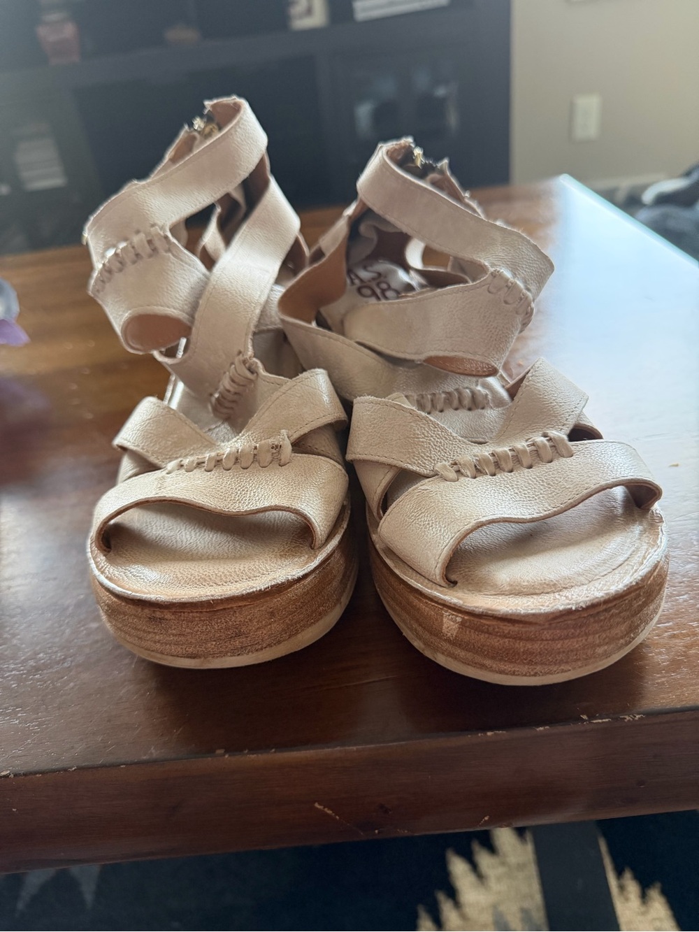 A.S.98 Neutral Light Beige Crisscross Wedge Sandals
